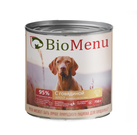 BioMenu влажный корм для взрослых собак с говядиной, в консервах  - 750 г х 12 шт