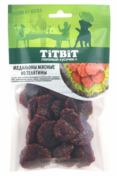 TiTBiT "Меню от Шефа" медальоны мясные из телятины для собак - 80 г