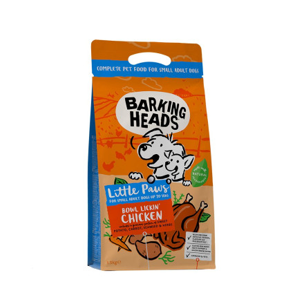 Barking Heads Bowl Lickin&#039; Chicken &quot;До последнего кусочка&quot; сухой корм для взрослых собак мелких пород с чувствительным пищеварением, с курицей и рисом - 1,5 кг