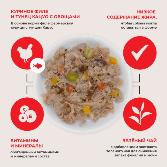 Inaba Teishibo влажный дополнительный корм для взрослых собак всех пород, куриное филе с тунцом и овощами в желе, в паучах - 80 г х 12 шт
