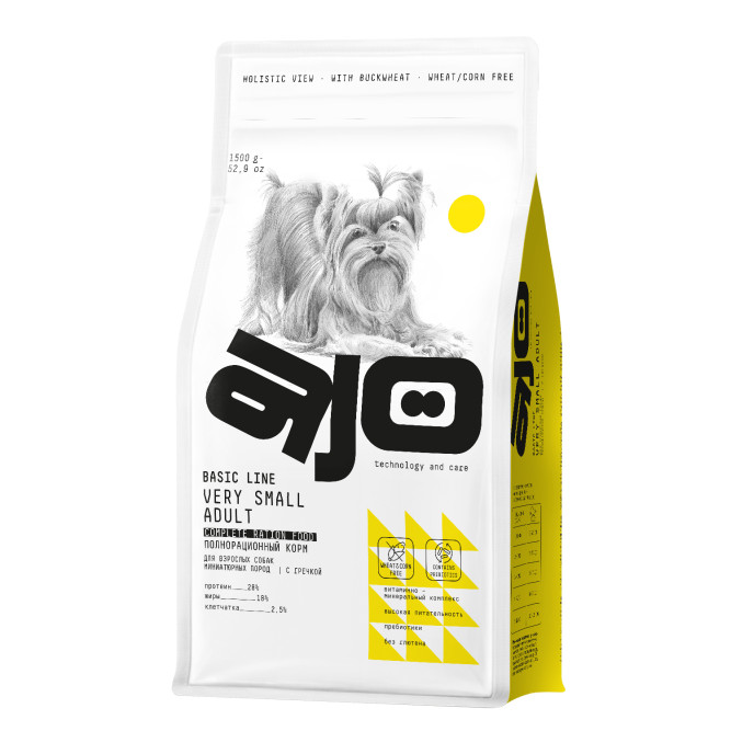 AJO Dog Very Small Adult сухой корм для взрослых собак миниатюрных пород с индейкой, ягненком и гречкой - 1,5 кг