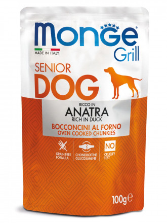 Monge Dog Grill Senior влажный корм для пожилых собак с уткой в паучах 100 г (24 шт в уп)