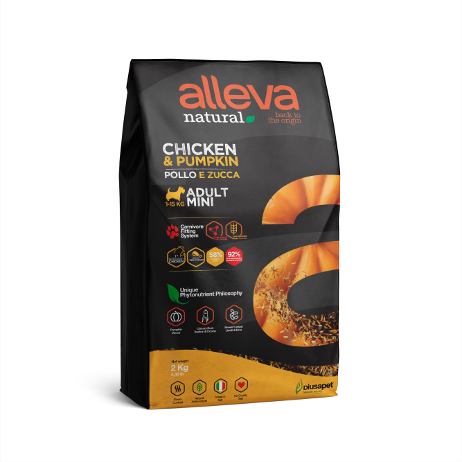 Alleva Natural Adult Chicken &amp; Pumpkin Mini сухой корм для взрослых собак мелких пород с курицей и тыквой - 2 кг