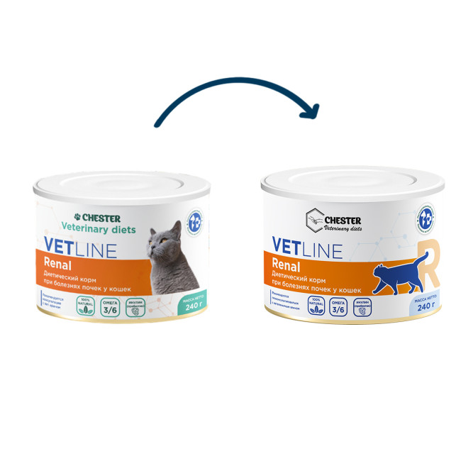 Chester Vetline Renal влажный диетический корм для взрослых кошек при заболеваниях почек, в консервах - 240 г х 6 шт