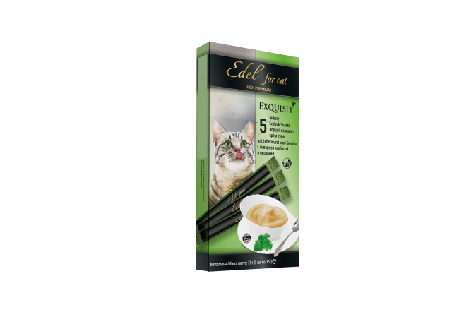 Edel Cat лакомство для кошек крем-суп с ливерной колбасой и овощами - 75 г (5 шт в упаковке)