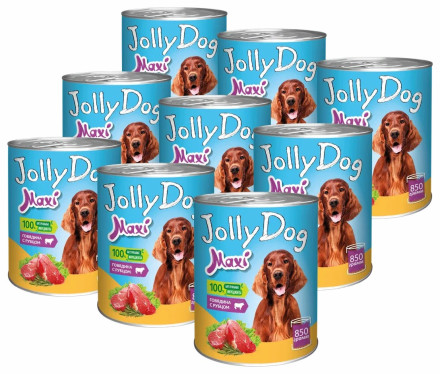 Зоогурман Jolly Dog влажный корм для взрослых собак с говядиной и рубцом, в консервах - 850 г х 9 шт