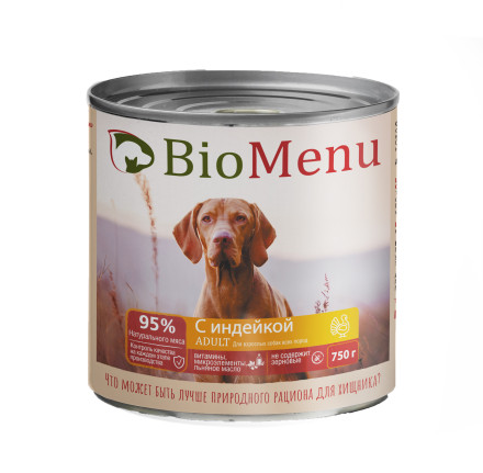 BioMenu влажный корм для взрослых собак с индейкой, в консервах  - 750 г х 12 шт