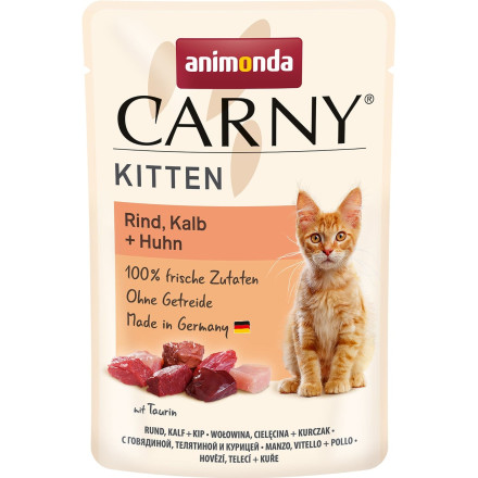 Animonda Carny влажный корм для котят с говядиной, телятиной и курицей в паучах - 85 г (12 шт в уп)