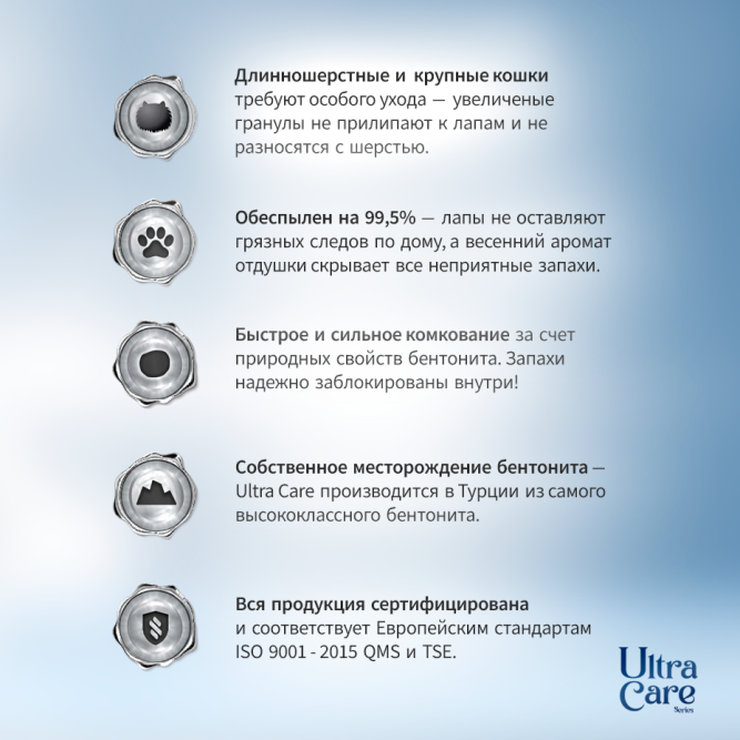 Ultra Care Coarse Long Hairy &amp; Big Cats комкующийся наполнитель для кошачьего туалета для длинношерстных и крупных кошек