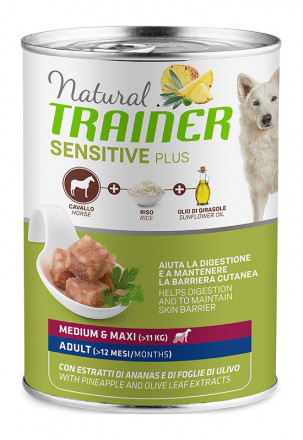 Trainer Natural Sensitive Plus влажный корм для взрослых собак средних и крупных пород с кониной и рисом - 400 г (24 шт в уп)