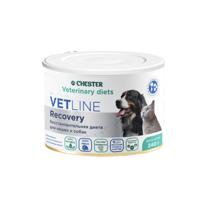 Chester Vetline Recovery влажный диетический корм для собак и кошек, с курицей и свининой, в консервах - 240 г х 6 шт