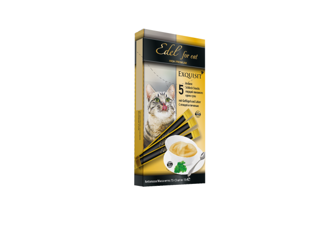 Edel Cat лакомство для кошек крем-суп с птицей и печенью - 75 г (5 шт в упаковке)