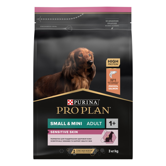 Pro Plan Adult Sensitive Skin сухой корм для взрослых собак мелких и карликовых пород с чувствительной кожей, с лососем - 3 кг