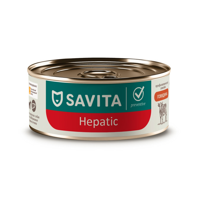 Savita Preventive Hepatic влажный корм для взрослых собак всех пород для профилактики болезней печени с говядиной и курицей, в консервах - 100 г х 12 шт