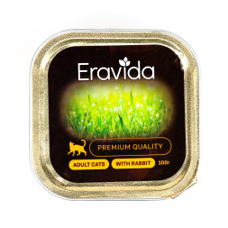Eravida влажный корм для взрослых кошек кусочки в желе с кроликом, в ламистерах - 100 г х 16 шт