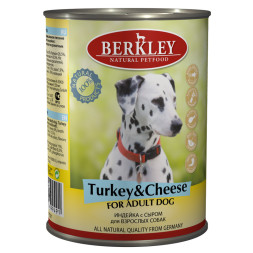 Berkley Adult Dog Turkey &amp; Cheese паштет для взрослых собак с натуральным мясом индейки, сыром, оливковым маслом и ароматным бульоном - 400 г х 6 шт