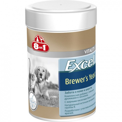 Живые пивные дрожжи 8 in 1 "Excel Brewers Yeast" с чесноком для кошек и собак 780 таб.