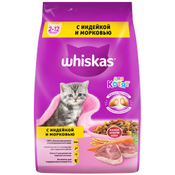 Whiskas Вкусные подушечки с молочной начинкой сухой корм для котят от 2 до 12 месяцев Аппетитное ассорти с индейкой и морковью - 1,9 кг