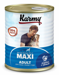 Karmy Maxi Adult влажный корм для взрослых собак крупных пород с индейкой и гречкой, в консервах - 850 г х 6 шт