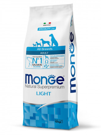 Monge Dog Speciality Light сухой корм для взрослых собак всех пород при избыточном весе с лососем и рисом - 12 кг