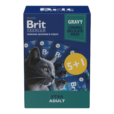 Brit Premium набор паучей для взрослых кошек с уткой кусочки в соусе - 85 г х 5+1 шт