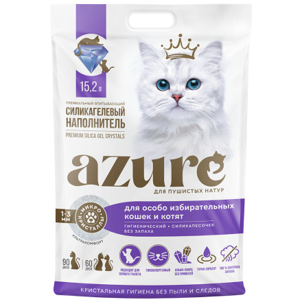 Azure впитывающий силикагелевый наполнитель, для избирательных кошек, гигиенический, без запаха - 15,2 л (6,4 кг)
