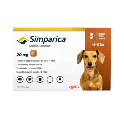 Симпарика 20 мг таблетки от блох и клещей для собак весом от 5 до 10 кг - 3 шт