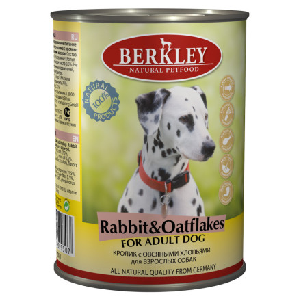 Berkley Adult Dog Rabbit &amp; Oatflakes паштет для взрослых собак с натуральным мясом кролика, овсяными хлопьями - 400 г х 6 шт