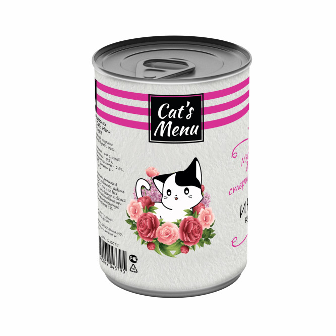 Cat`s Menu влажный корм для взрослых стерилизованных кошек с индейкой кусочки в соусе в консервах - 340 г х 12 шт