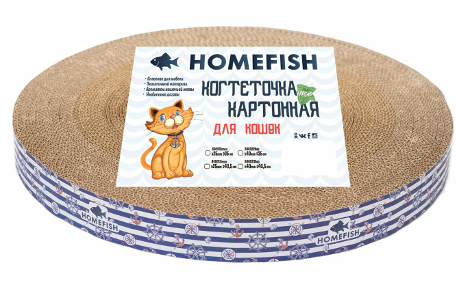 HOMEFISH H когтеточка из гофрокартона с пропиткой кошачьей мятой средняя, 35х4 см