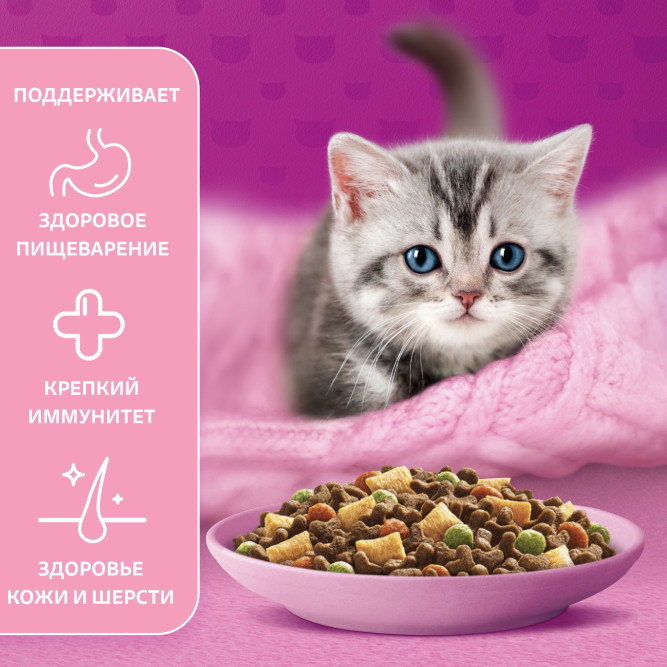 Whiskas Вкусные подушечки с молочной начинкой сухой корм для котят от 2 до 12 месяцев Аппетитное ассорти с индейкой и морковью - 350 г