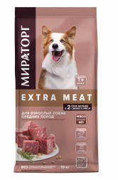 Мираторг Extra Meat сухой корм для взрослых собак средних пород, с говядиной Black Angus - 10 кг