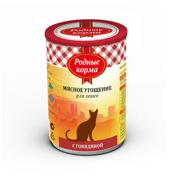 Родные корма Мясное угощение с Говядиной консервы для кошек - 340 г х 12 шт
