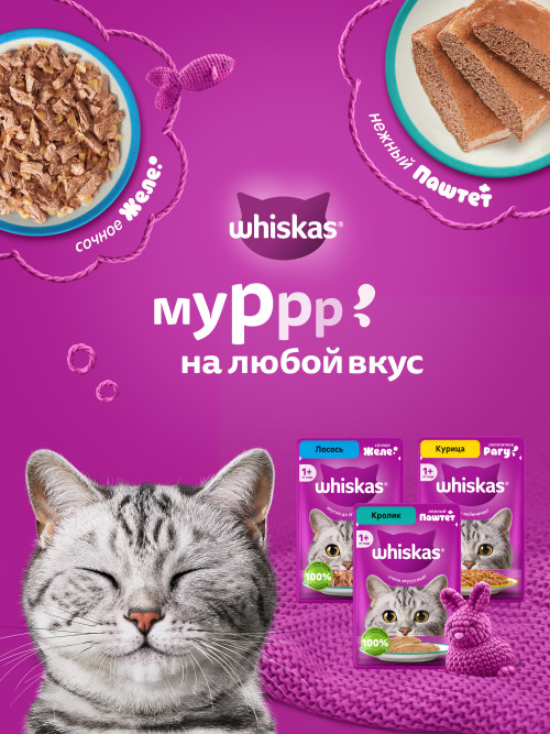 Whiskas влажный корм для взрослых кошек, желе с говядиной и ягненком, в паучах - 75 г х 28 шт