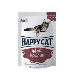 Happy Cat паучи для взрослых кошек, с кроликом, кусочки в соусе - 85 г х 24 шт