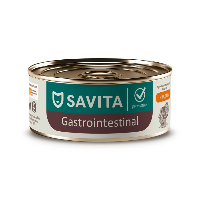 Savita Preventive Gastrointestinal влажный корм для взрослых собак всех пород для профилактики болезней ЖКТ с индейкой, в консервах - 100 г х 12 шт