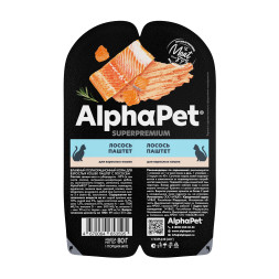 AlphaPet Superpremium влажный корм для взрослых кошек с лососем, паштет - 80 г х 15 шт