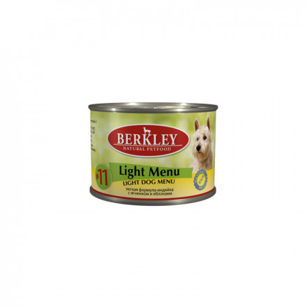 Berkley Adult Dog Light Menu № 11 паштет для взрослых собак с натуральным мясом индейки и ягнёнка с рисом - 200 г х 6 шт