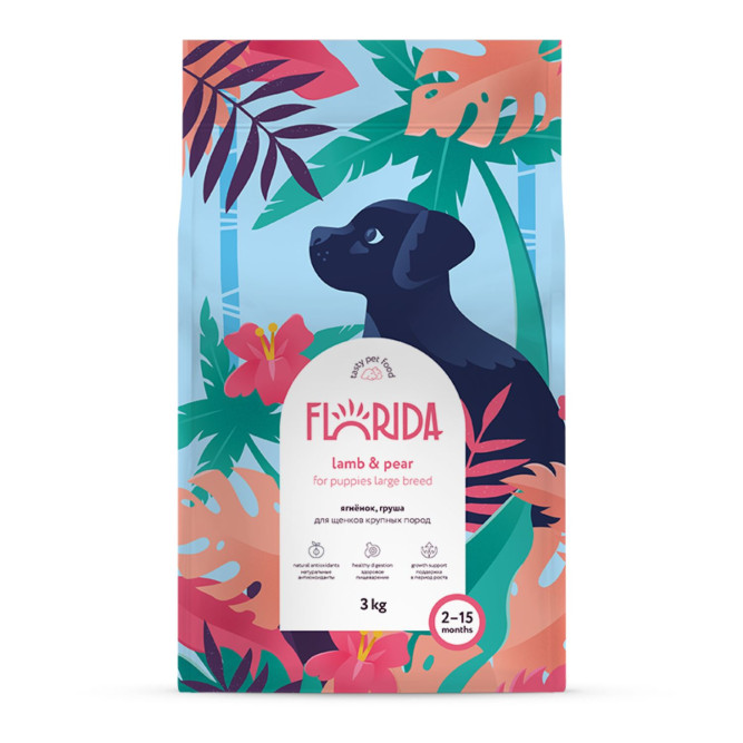 Florida сухой корм для щенков крупных пород с ягненком и грушей - 3 кг