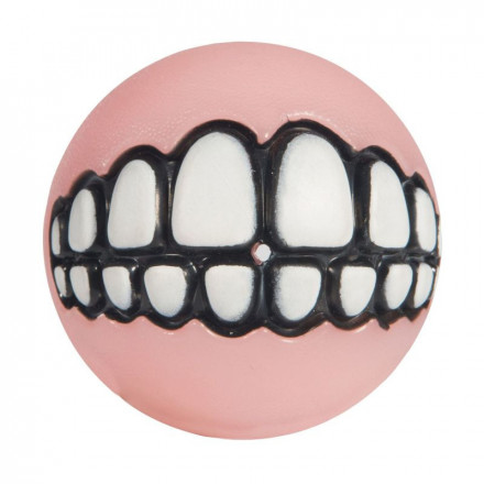 Rogz Игрушка для щенков Pupz Grinz мяч с принтом &quot;зубы&quot; и отверстием для лакомства, розовый, d= 49 мм