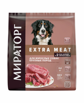 Мираторг Extra Meat сухой корм для взрослых собак крупных пород, с говядиной Black Angus - 2,6 кг