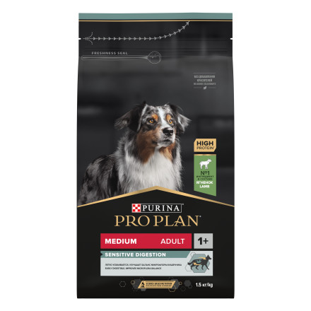 Pro Plan Adult Medium Sensitive Digestion сухой корм для взрослых собак cредних пород с чувствительным пищеварением с ягненком и рисом - 1.5 кг