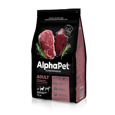 AlphaPet Superpremium полнорационный сухой корм для взрослых собак средних пород с говядиной и потрошками - 12 кг