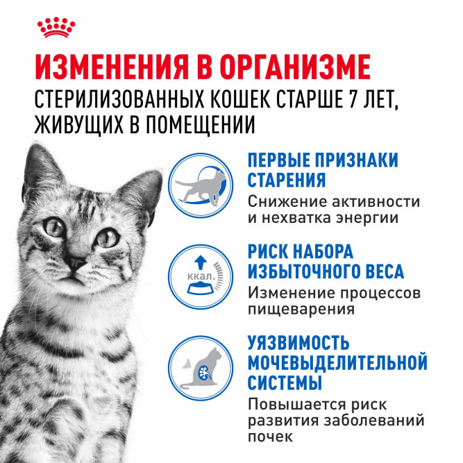 Royal Canin Indoor Sterilised 7+ влажный корм для стерилизованных кошек в возрасте от 7 до 12 лет, живущих в помещении, мелкие кусочки в соусе, в паучах - 85 г х 28 шт