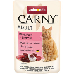 Animonda Carny Adult влажный корм для взрослых кошек с говядиной, индейкой и креветками в паучах - 85 г (12 шт в уп)