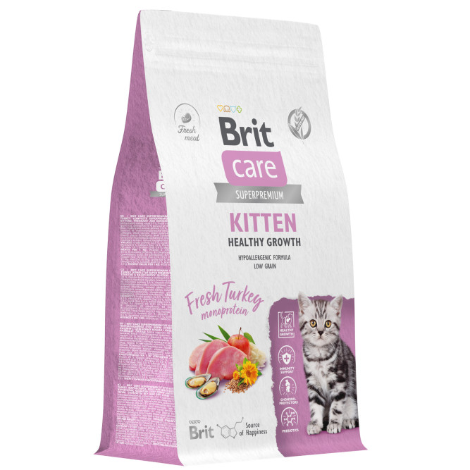 Брит Кеа Cat Kitten Healthy Growth сухой корм для котят, беременных и кормящих кошек, с индейкой - 1,5 кг