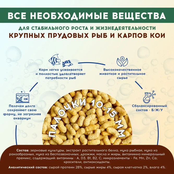 Chester for fish Pond Sticks корм для крупных прудовых рыб и карпов Кои в палочках - 120 г