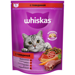 Whiskas Вкусные подушечки с нежным паштетом, сухой корм для взрослых кошек, Аппетитный обед с говядиной - 800 г