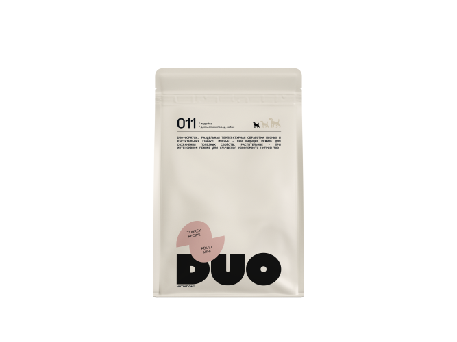 DUO Nutrition сухой полнорационный корм для взрослых собак мелких пород с индейкой и рисом - 1 кг