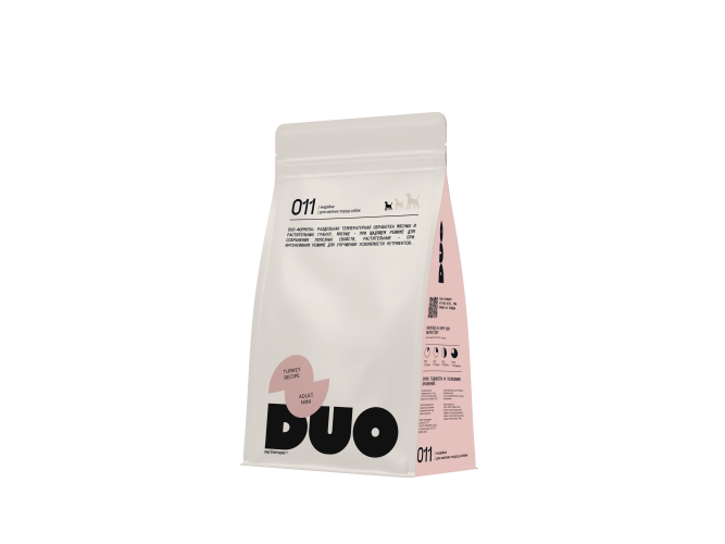 DUO Nutrition сухой полнорационный корм для взрослых собак мелких пород с индейкой и рисом - 1 кг